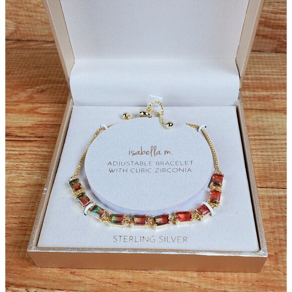 ISABELLA M. Boston .925 SS Gold Tone & CZ Woman’s Adjustable Slide Bracelet NIB - Picture 4 of 5